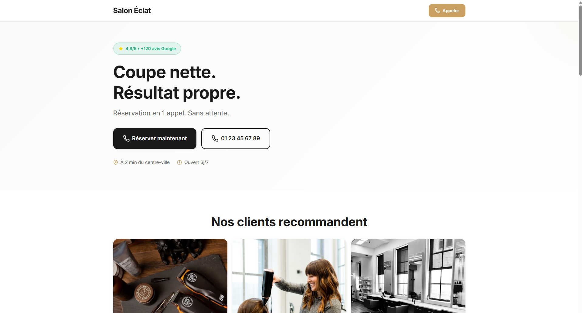 Exemple page réservation simple